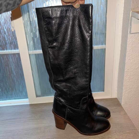 Seychelles Obsidian Black Round Toe Leather Knee High Boots Block Heel Women - Picture 2 of 15